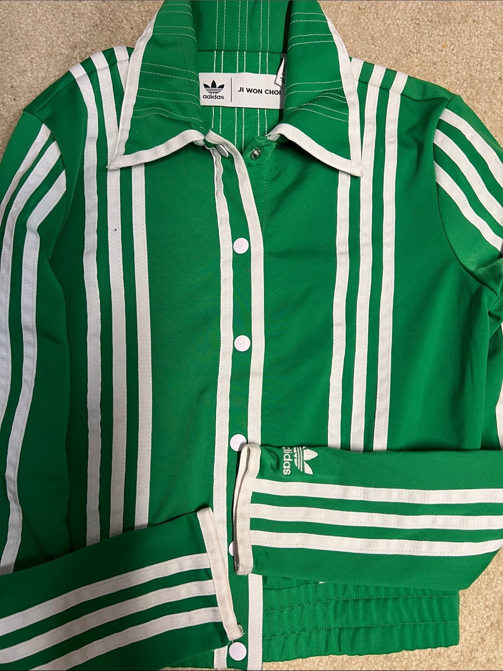 Adidas JI WIN CHOI Green Track Jacket with White Pinstripes 2 XS - Picture 13 of 16